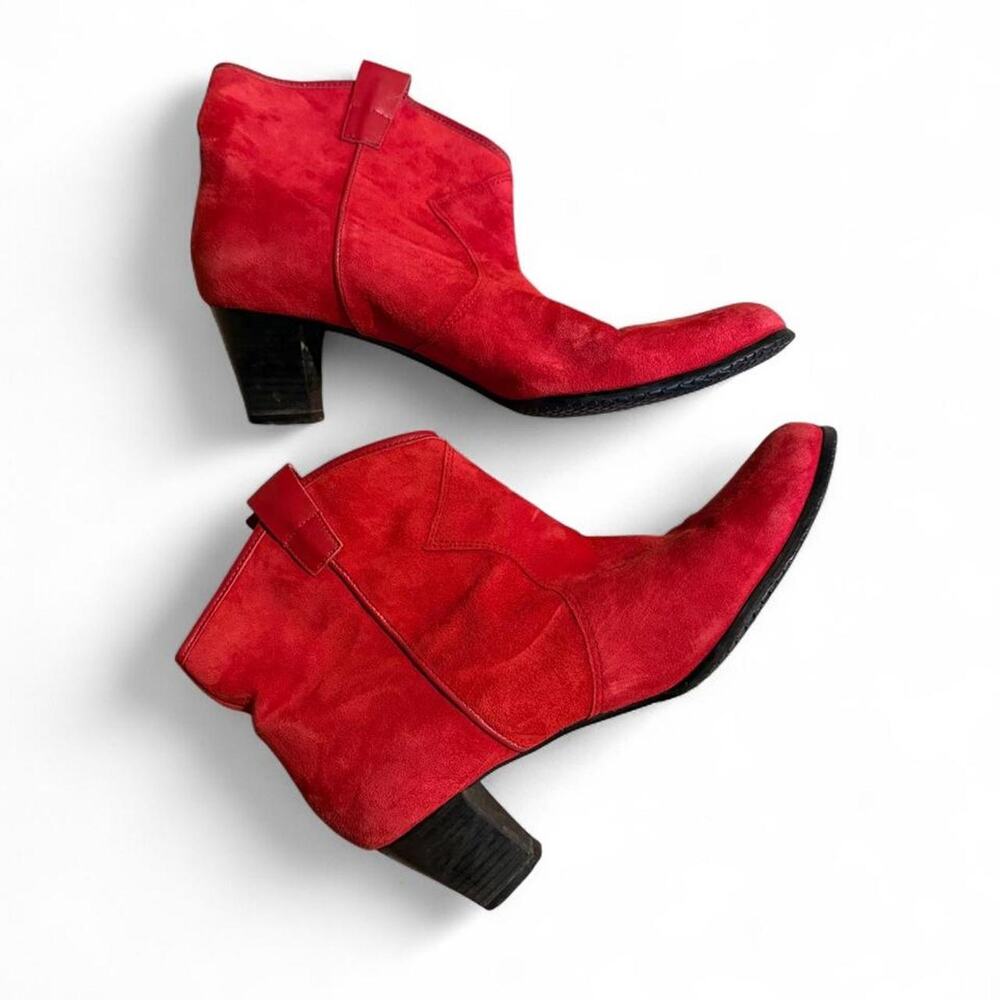 Red suede and leather boots